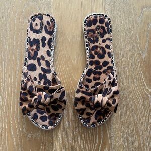 Fisace women’s espadrilles slip on front bow animal print